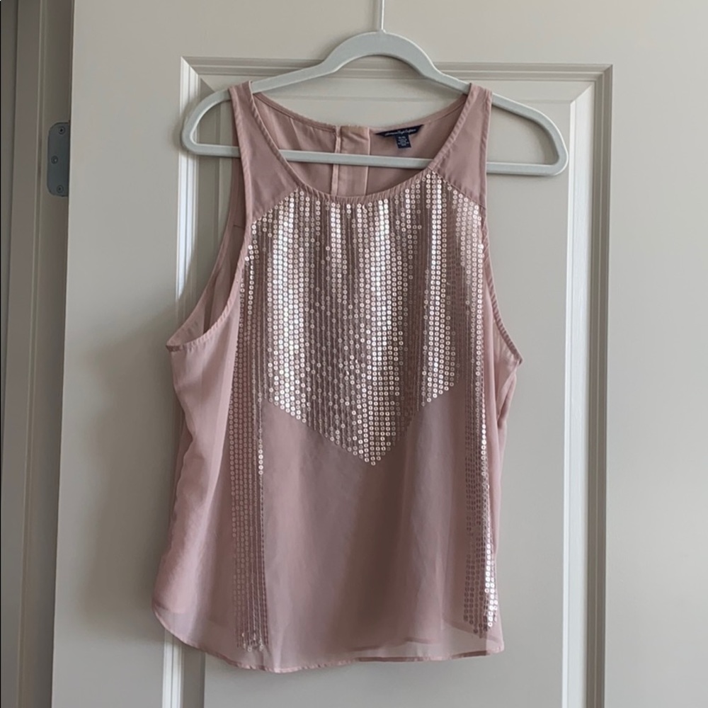 Sheer light pink sequin blouse